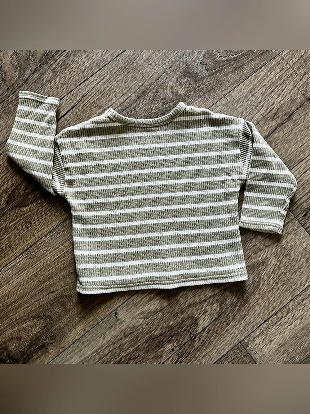 Striped Waffle Long Sleeve Tee - Olive & White